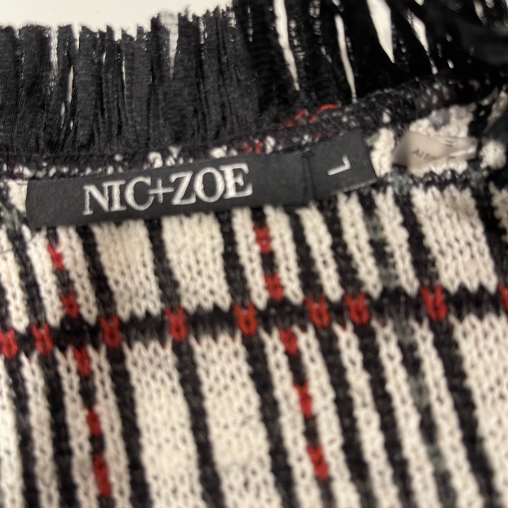 NIC+ZOE Black, White & Red Fringed Plaid Open-Front Blazer - Picture 3 of 4